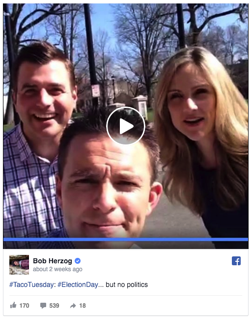 Bob Herzog (often joined by coanchors Adam Clements and Jen Dalton), of WKRC-TV in Cincinnati, goes live on Facebook to chat with viewers every Tuesday!