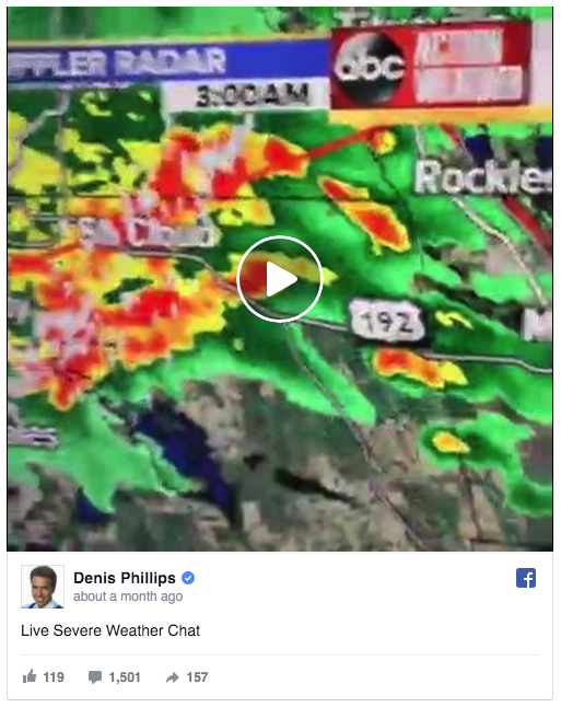 Denis Phillips, from WFTS-TV in Tampa, covers breaking weather live on Facebook.